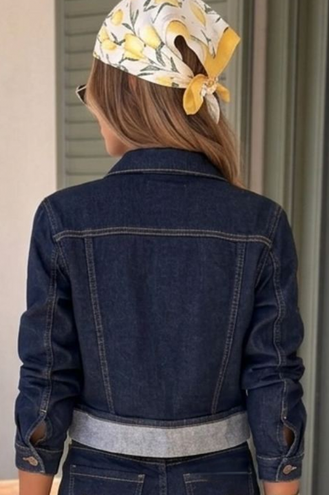 Geacă scurtă si elegantă din denim de culoare albastru închis, cu broderii spectaculoase JULINI, Culoare: albastru, IVET.RO - Reduceri de până la -80%