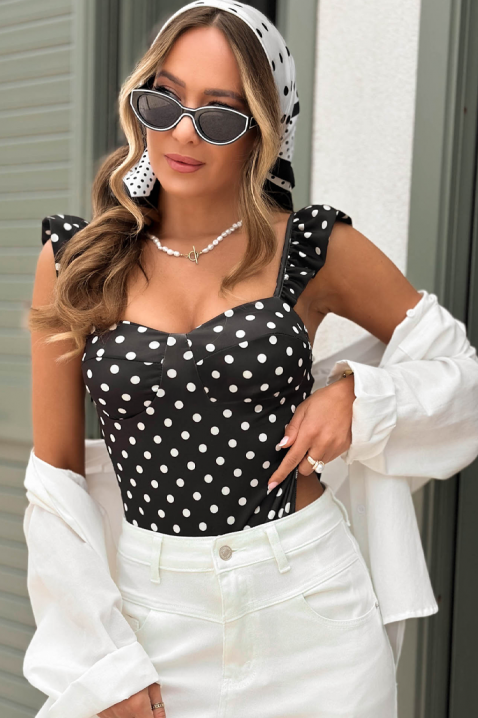 Top de damă cu model cu buline și bretele spectaculoase ALESANDRIA BLACK, Culoare: negru, IVET.RO - Reduceri de până la -80%
