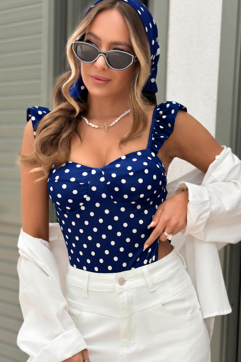 Top de damă cu model cu buline și bretele spectaculoase ALESANDRIA NAVY, Culoare: bleumarin, IVET.RO - Reduceri de până la -80%