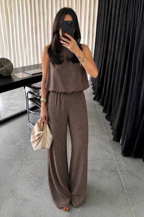 Set de vară pentru femei, format dintr-un top și pantaloni largi MELODYNA BROWN, Culoare: maro, IVET.RO - Reduceri de până la -80%