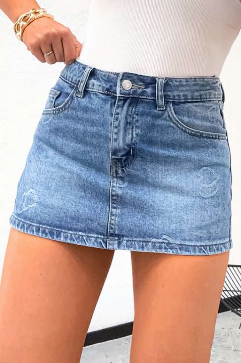 Fustă-pantaloni scurti din denim, cu talie înaltă LOVIREA, Culoare: denim, IVET.RO - Reduceri de până la -80%