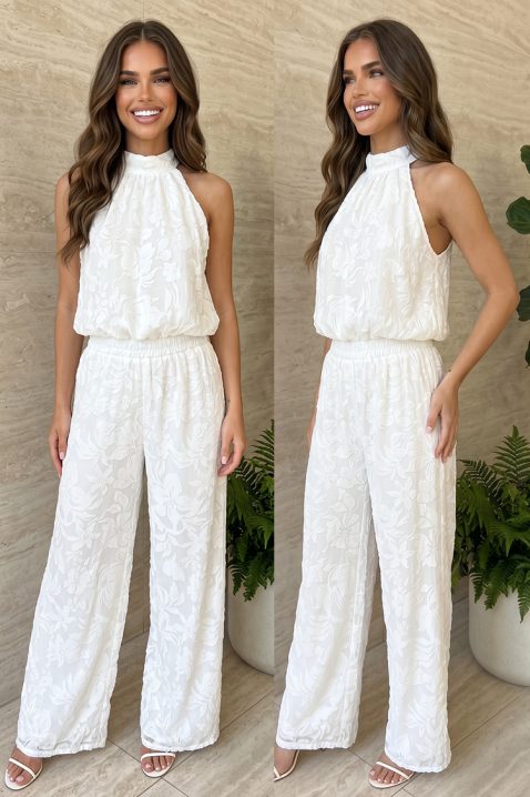Set elegant de damă cu picior larg și motiv floral în relief NYVELA ECRU, Culoare: ecru, IVET.RO - Reduceri de până la -80%