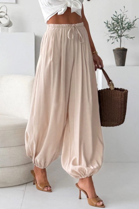 Pantaloni de vară pentru femei, model de tip balon, cu talie înaltă DALYNA BEIGE, Culoare: bej, IVET.RO - Reduceri de până la -80%
