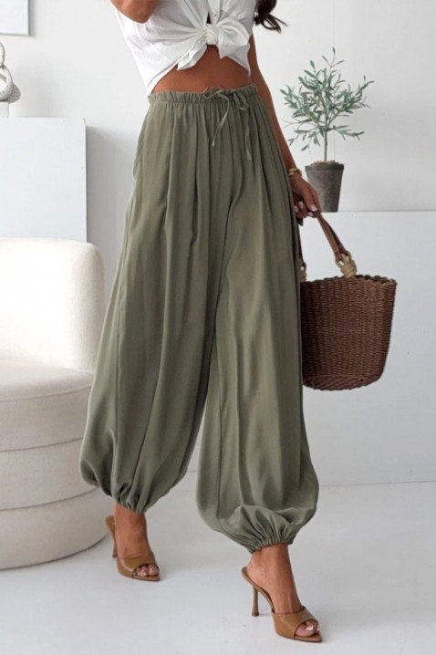 Pantaloni de vară pentru femei, model de tip balon, cu talie înaltă DALYNA KHAKI, Culoare: khaki, IVET.RO - Reduceri de până la -80%