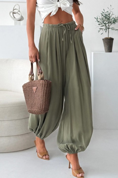 Pantaloni de vară pentru femei, model de tip balon, cu talie înaltă DALYNA KHAKI, Culoare: khaki, IVET.RO - Reduceri de până la -80%