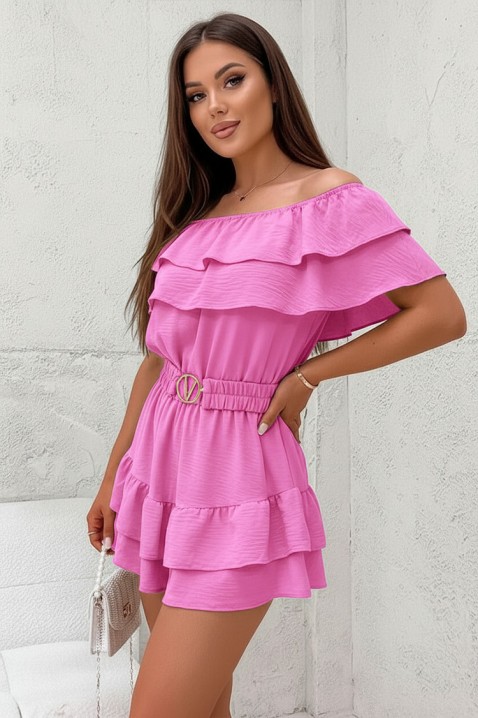 Salopetă feminină din țesătură ușoară, cu umeri descoperiți și volane CARLOSA PINK, Culoare: roz, IVET.RO - Reduceri de până la -80%