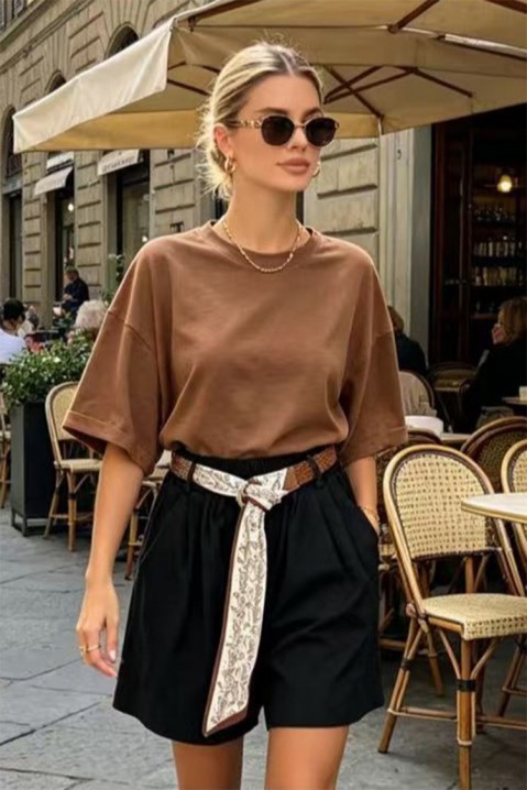 Pantaloni scurți pentru femei, cu talie înaltă și curea decorativă ARAMONZA BLACK, Culoare: negru, IVET.RO - Reduceri de până la -80%