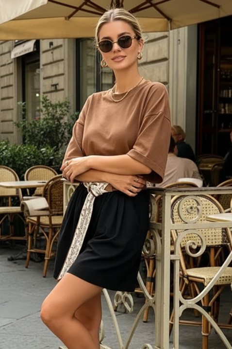 Pantaloni scurți pentru femei, cu talie înaltă și curea decorativă ARAMONZA BLACK, Culoare: negru, IVET.RO - Reduceri de până la -80%