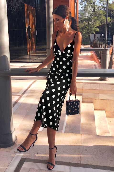 Rochie midi cu buline și bretele subțiri EULOGIA BLACK, Culoare: negru și alb, IVET.RO - Reduceri de până la -80%