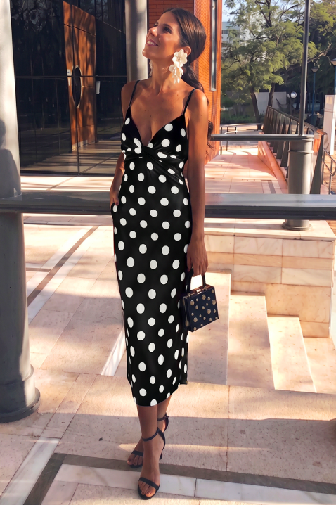 Rochie midi cu buline și bretele subțiri EULOGIA BLACK, Culoare: negru și alb, IVET.RO - Reduceri de până la -80%