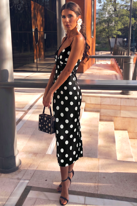 Rochie midi cu buline și bretele subțiri EULOGIA BLACK, Culoare: negru și alb, IVET.RO - Reduceri de până la -80%