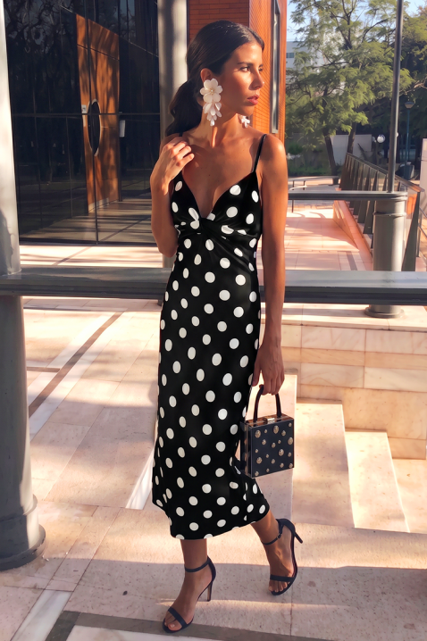 Rochie midi cu buline și bretele subțiri EULOGIA BLACK, Culoare: negru și alb, IVET.RO - Reduceri de până la -80%