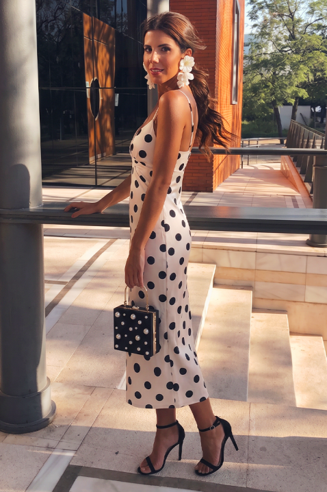 Rochie midi cu buline și bretele subțiri EULOGIA WHITE, Culoare: negru și alb, IVET.RO - Reduceri de până la -80%