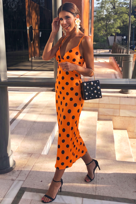 Rochie midi cu buline și bretele subțiri EULOGIA ORANGE, Culoare: portocaliu, IVET.RO - Reduceri de până la -80%