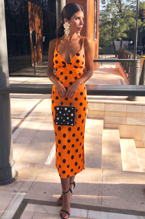 Rochie midi cu buline și bretele subțiri EULOGIA ORANGE, Culoare: portocaliu, IVET.RO - Reduceri de până la -80%