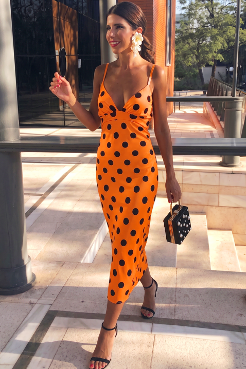 Rochie midi cu buline și bretele subțiri EULOGIA ORANGE, Culoare: portocaliu, IVET.RO - Reduceri de până la -80%