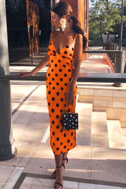 Rochie midi cu buline și bretele subțiri EULOGIA ORANGE, Culoare: portocaliu, IVET.RO - Reduceri de până la -80%