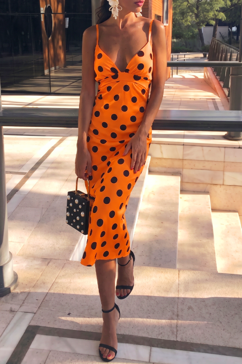 Rochie midi cu buline și bretele subțiri EULOGIA ORANGE, Culoare: portocaliu, IVET.RO - Reduceri de până la -80%