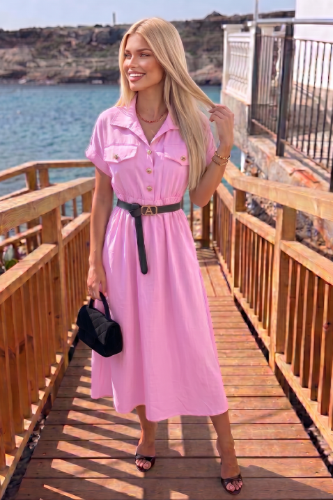 Rochie de vară de tip safari, cu nasturi și curea SAFARINA PINK, Culoare: roz, IVET.RO - Reduceri de până la -80%