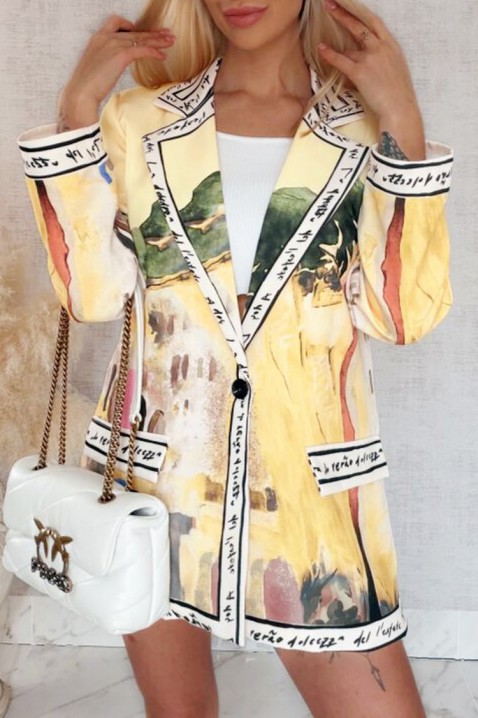 Sacou de tip oversize pentru femei cu print floral artistic AFRISIMA YELLOW, Culoare: multicolor, IVET.RO - Reduceri de până la -80%