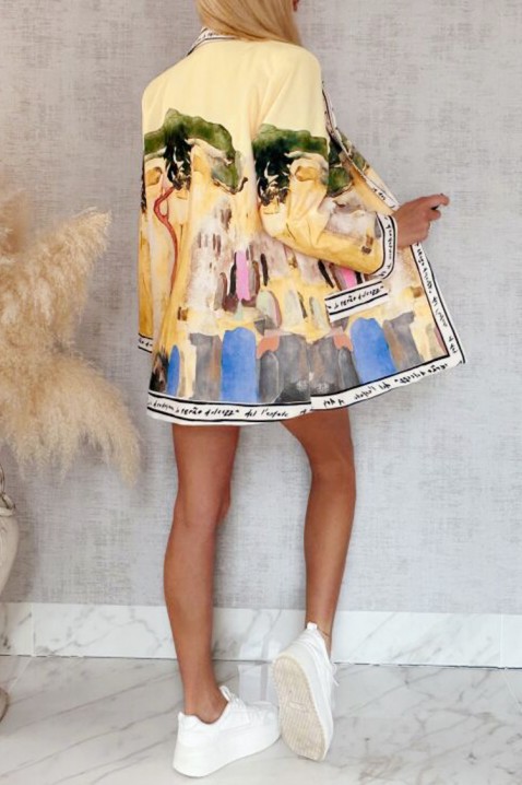 Sacou de tip oversize pentru femei cu print floral artistic AFRISIMA YELLOW, Culoare: multicolor, IVET.RO - Reduceri de până la -80%