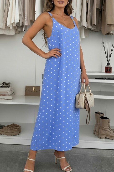 Rochie lungă de vară cu buline, cu un design curat LUIZIANA SKY, Culoare: alb și albastru   , IVET.RO - Reduceri de până la -80%