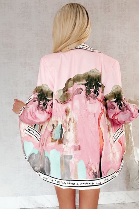 Sacou de tip oversize pentru femei cu print floral artistic AFRISIMA PINK, Culoare: multicolor, IVET.RO - Reduceri de până la -80%