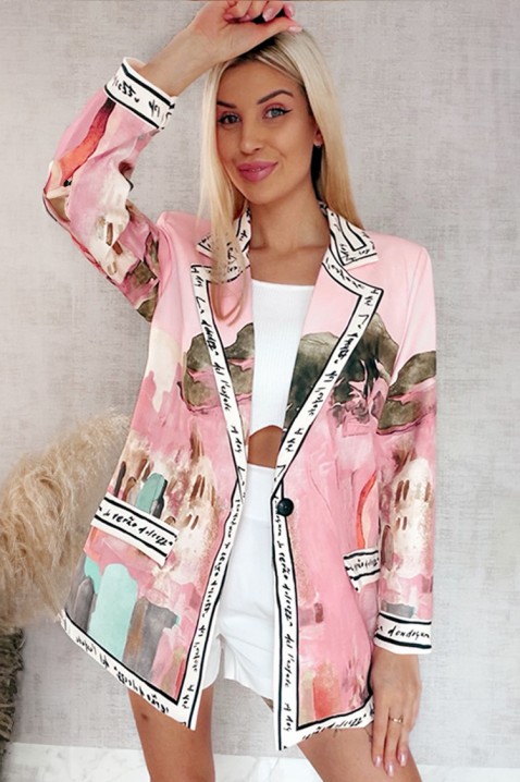 Sacou de tip oversize pentru femei cu print floral artistic AFRISIMA PINK, Culoare: multicolor, IVET.RO - Reduceri de până la -80%
