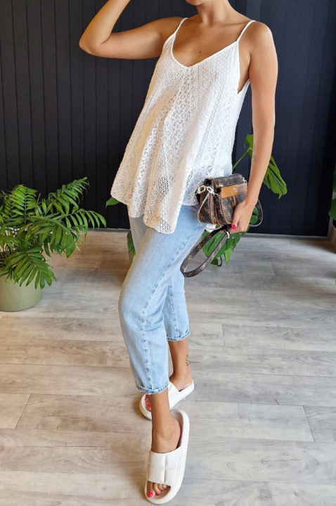 Top de damă din dantelă fină, în stil boho BOGELSA WHITE, Culoare: alb, IVET.RO - Reduceri de până la -80%