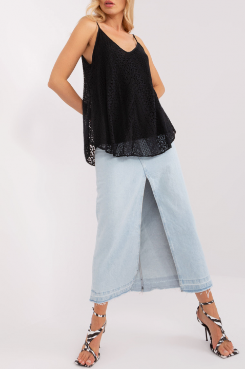 Top de damă din dantelă fină, în stil boho BOGELSA BLACK, Culoare: negru, IVET.RO - Reduceri de până la -80%