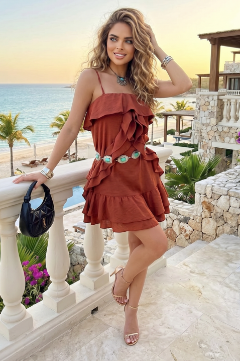 Rochie de vară vaporoasă cu volane în cascadă CORINA BROWN, Culoare: maro, IVET.RO - Reduceri de până la -80%