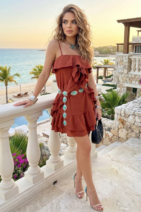 Rochie de vară vaporoasă cu volane în cascadă CORINA BROWN, Culoare: maro, IVET.RO - Reduceri de până la -80%