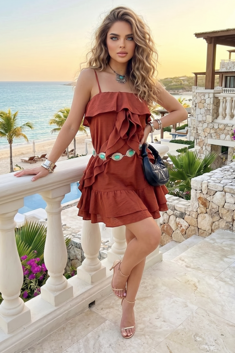 Rochie de vară vaporoasă cu volane în cascadă CORINA BROWN, Culoare: maro, IVET.RO - Reduceri de până la -80%