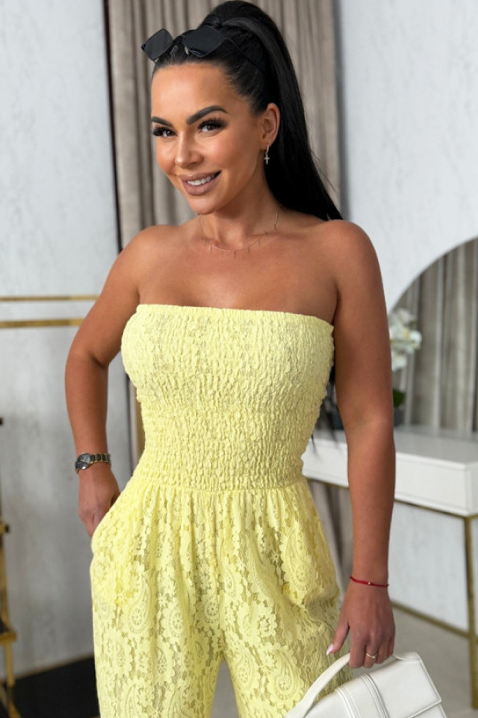 Salopetă spectaculoasă din dantelă, cu picioare largi IVETE YELLOW, Culoare: galben, IVET.RO - Reduceri de până la -80%
