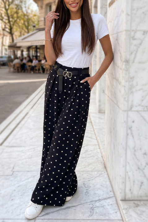 Pantaloni largi de vară pentru femei,model cu buline ANTONITA BLACK, Culoare: negru, IVET.RO - Reduceri de până la -80%