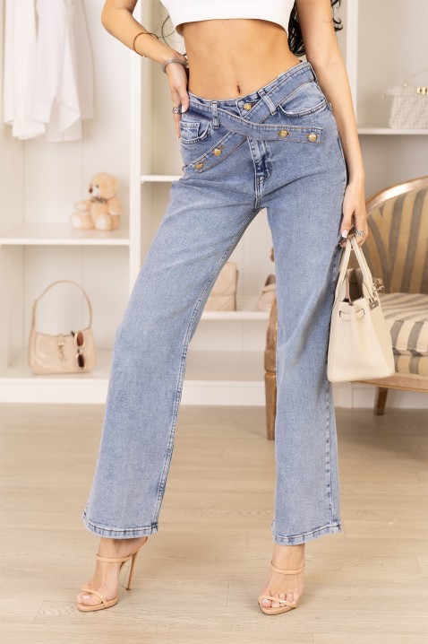 Blugi de damă cu picioare largi și o curea elegantă NOVARELA, Culoare: denim, IVET.RO - Reduceri de până la -80%