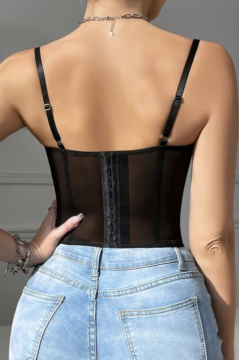 Top de tip corset pentru femei, cu dantelă fină și bretele subțiri KROELIA BLACK, Culoare: negru, IVET.RO - Reduceri de până la -80%