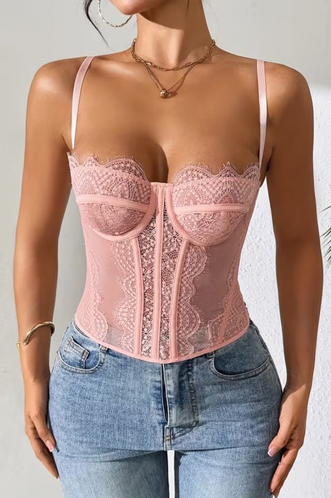 Top de tip corset pentru femei, cu dantelă fină și bretele subțiri KROELIA PINK, Culoare: roz, IVET.RO - Reduceri de până la -80%