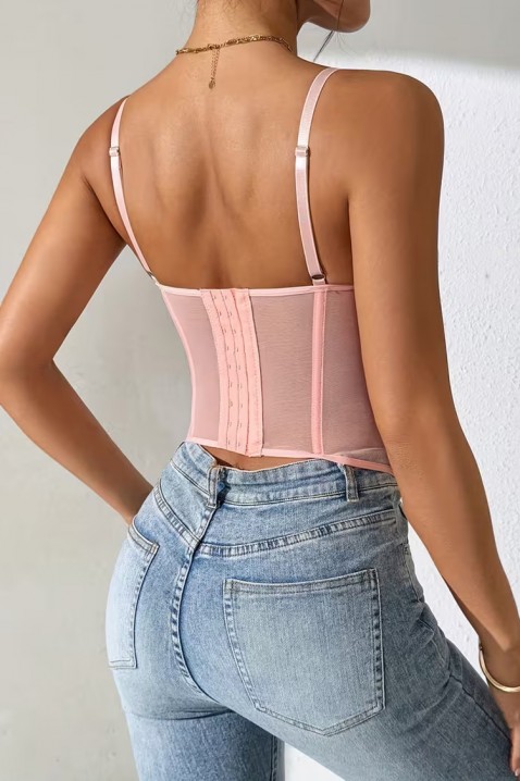Top de tip corset pentru femei, cu dantelă fină și bretele subțiri KROELIA PINK, Culoare: roz, IVET.RO - Reduceri de până la -80%