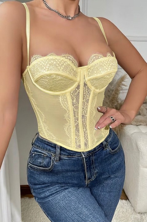 Top de tip corset pentru femei, cu dantelă fină și bretele subțiri KROELIA YELLOW, Culoare: galben, IVET.RO - Reduceri de până la -80%