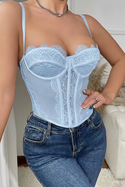 Top de tip corset pentru femei, cu dantelă fină și bretele subțiri KROELIA BLUE, Culoare: albastru, IVET.RO - Reduceri de până la -80%
