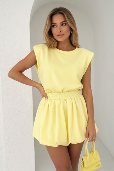 Set de vară pentru femei, format din top și fustă scurtă voluminoasă TOPINZA YELLOW, Culoare: galben, IVET.RO - Reduceri de până la -80%