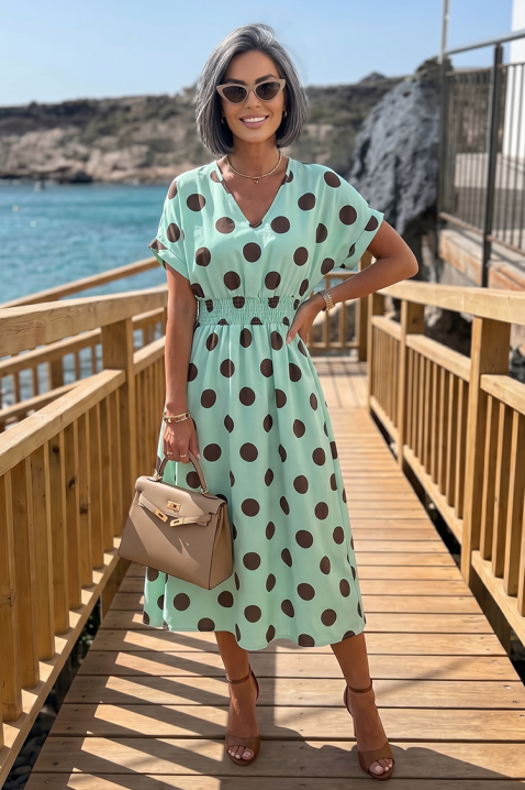 Rochie elegantă cu buline mari și talie accentuată ESMERIZA MINT, Culoare: mentă, IVET.RO - Reduceri de până la -80%