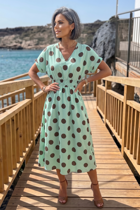 Rochie elegantă cu buline mari și talie accentuată ESMERIZA MINT, Culoare: mentă, IVET.RO - Reduceri de până la -80%