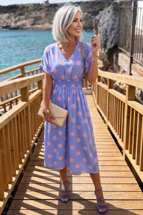 Rochie elegantă cu buline mari și talie accentuată ESMERIZA BLUE, Culoare: albastru, IVET.RO - Reduceri de până la -80%