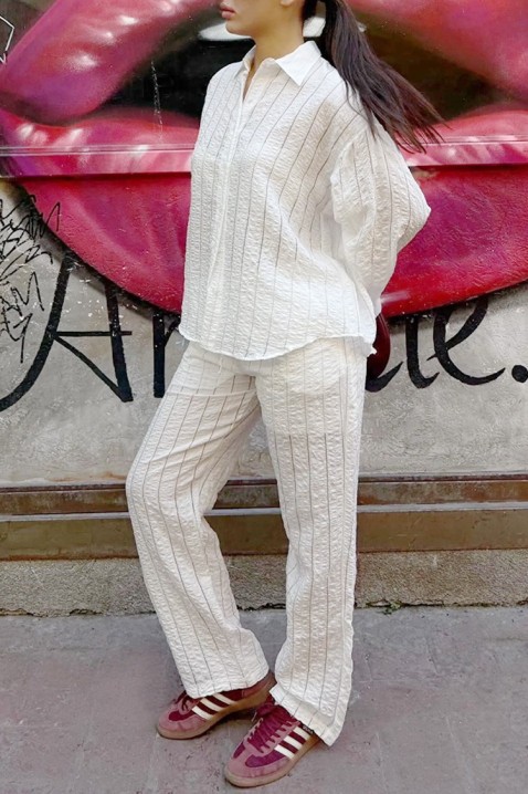 Set pentru femei format din cămașă și pantaloni cu o textură deosebită LORMESA WHITE, Culoare: alb, IVET.RO - Reduceri de până la -80%
