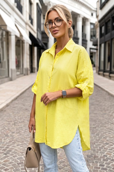 Cămașă pentru femei de tip oversize, cu un design simplu și o croială lejeră LONELIA YELLOW, Culoare: galben, IVET.RO - Reduceri de până la -80%