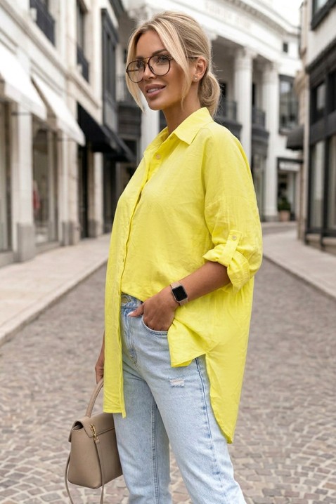 Cămașă pentru femei de tip oversize, cu un design simplu și o croială lejeră LONELIA YELLOW, Culoare: galben, IVET.RO - Reduceri de până la -80%
