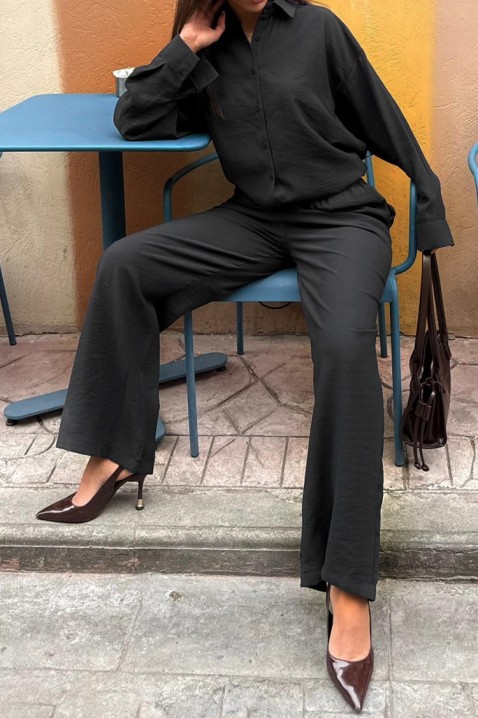 Set de damă pentru viata de zi cu zi cu cămașă lejeră și pantaloni largi KYLARELA BLACK, Culoare: negru, IVET.RO - Reduceri de până la -80%