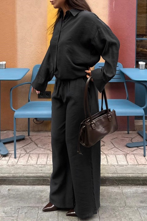 Set de damă pentru viata de zi cu zi cu cămașă lejeră și pantaloni largi KYLARELA BLACK, Culoare: negru, IVET.RO - Reduceri de până la -80%